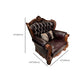 Solid Wood Genuine Leather Brown Rolled Arm Sofa with Tufted Back
