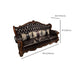 Solid Wood Genuine Leather Brown Rolled Arm Sofa with Tufted Back