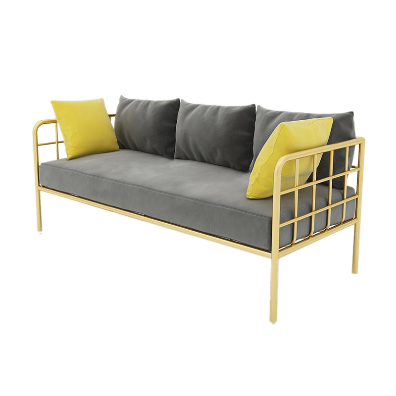 Zeitgenössischer Metallrahmen Samt quadratische Armsofa für Wohnzimmer