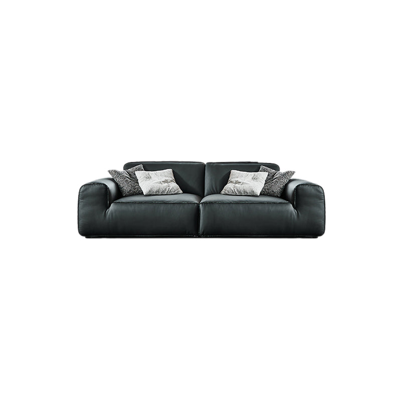 Contemporary Genuine Leather Square Arm Sofa For Living Room