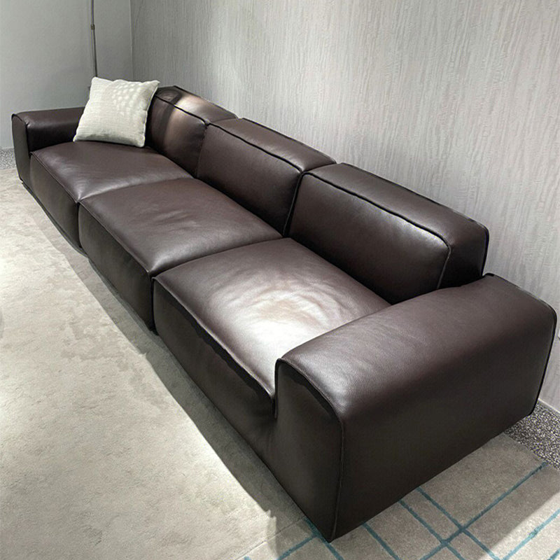 Contemporary Genuine Leather Square Arm Sofa For Living Room