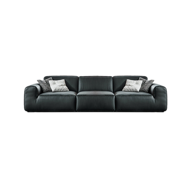 Contemporary Genuine Leather Square Arm Sofa For Living Room