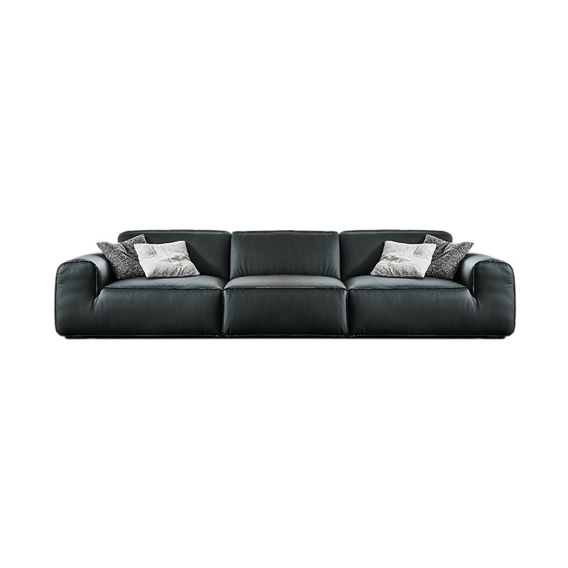 Contemporary Genuine Leather Square Arm Sofa For Living Room