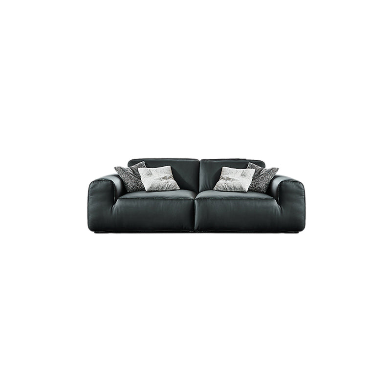 Contemporary Genuine Leather Square Arm Sofa For Living Room