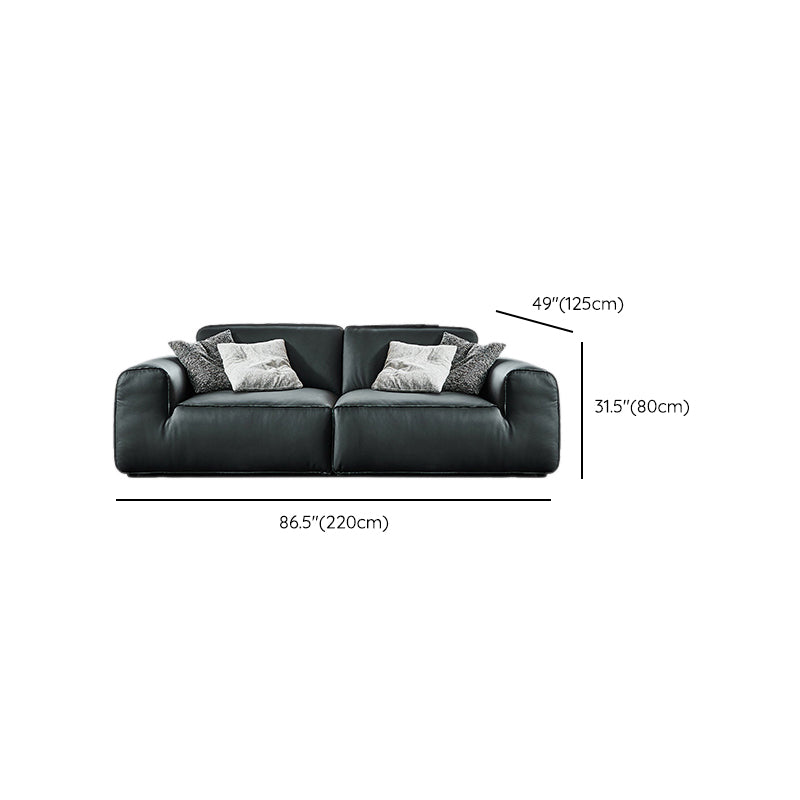 Contemporary Genuine Leather Square Arm Sofa For Living Room