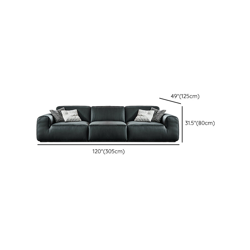 Contemporary Genuine Leather Square Arm Sofa For Living Room