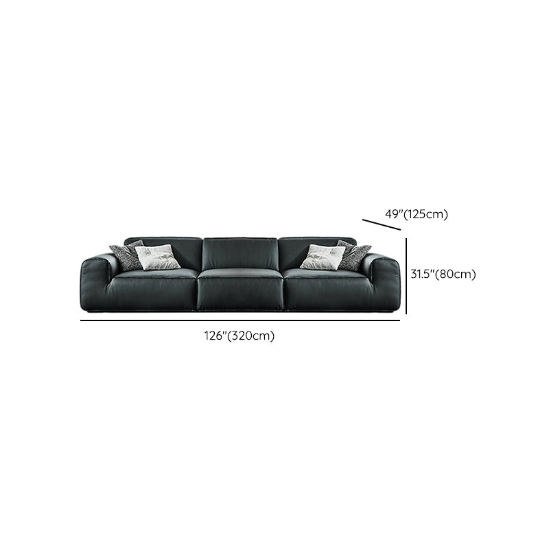 Contemporary Genuine Leather Square Arm Sofa For Living Room