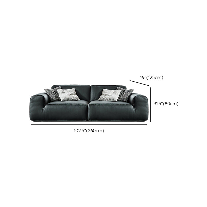 Contemporary Genuine Leather Square Arm Sofa For Living Room