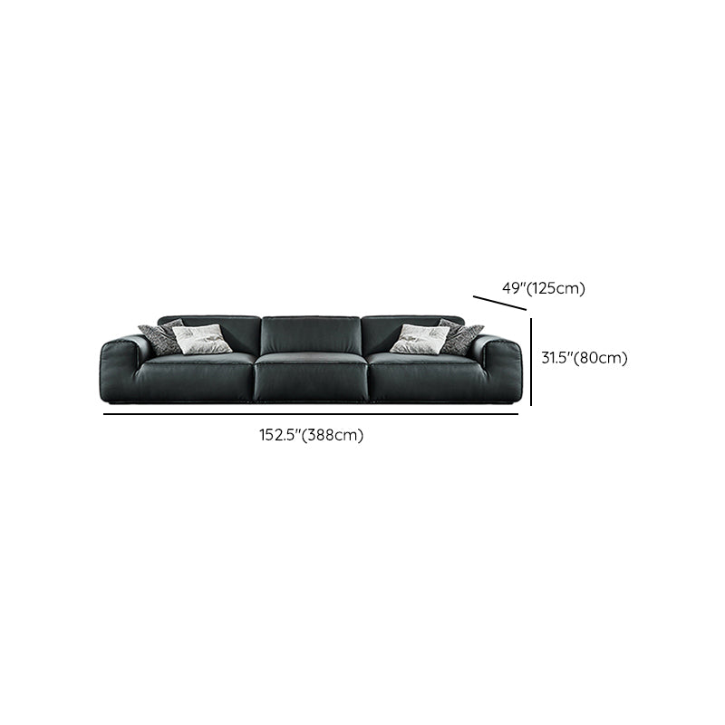 Contemporary Genuine Leather Square Arm Sofa For Living Room
