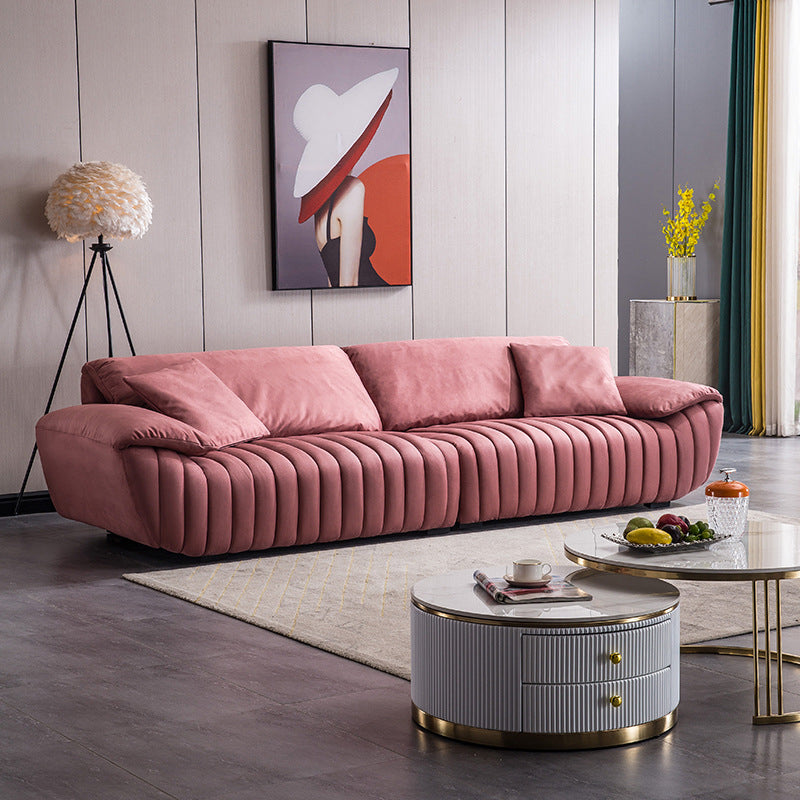 Scandinavian Leather Pillow Top Arm Sofa in Pink For Living Room