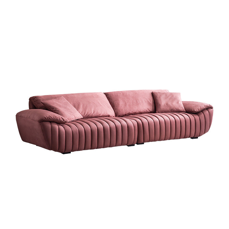 Scandinavian Leather Pillow Top Arm Sofa in Pink For Living Room