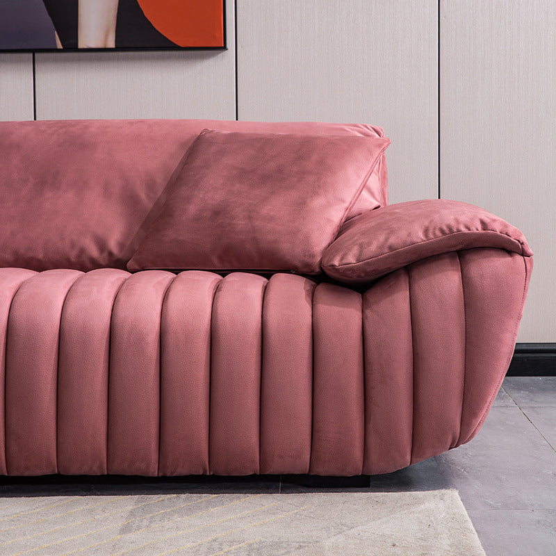 Scandinavian Leather Pillow Top Arm Sofa in Pink For Living Room