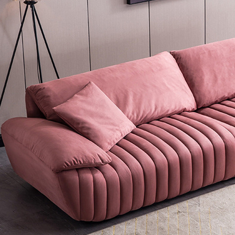 Scandinavian Leather Pillow Top Arm Sofa in Pink For Living Room