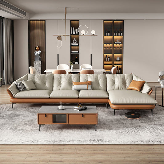 Moderner Holzrahmen echtes Leder ausgestattetem Armsofa mit Tufted Rücken