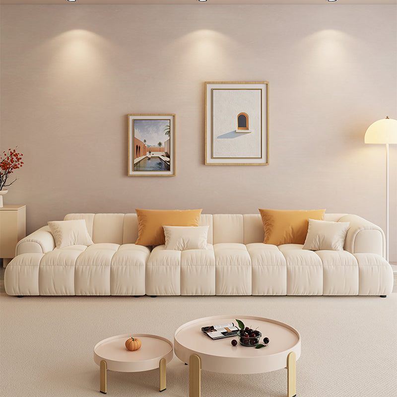 Scandinavian Wood Frame Recessed Arm Sofa in White for Living Room Clearhalo 'furn' 'furn_sofas' 'Furniture' 'Living Room Furniture' 'Sofa' 'sofas' 7662463