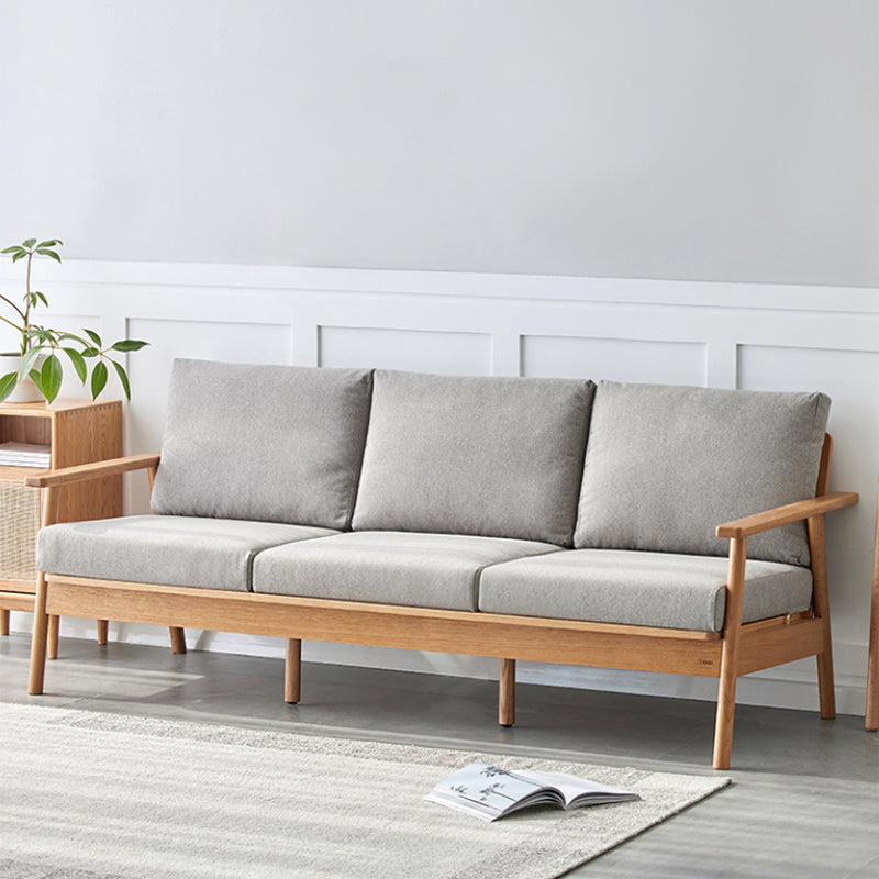 Skandinavisches Festholz -Leinensofa mit Kissen zurück für Wohnzimmer