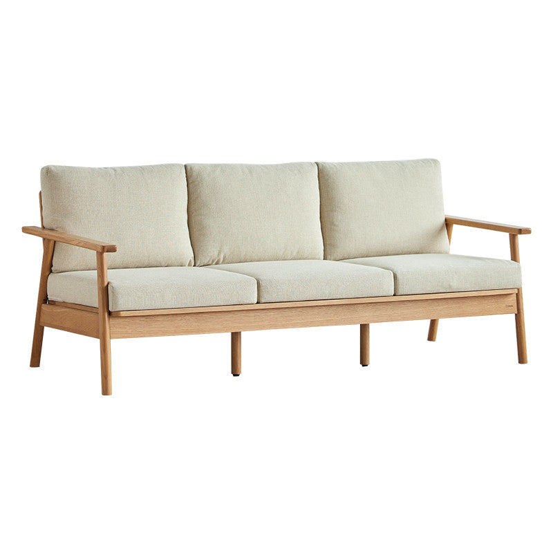 Skandinavisches Festholz -Leinensofa mit Kissen zurück für Wohnzimmer