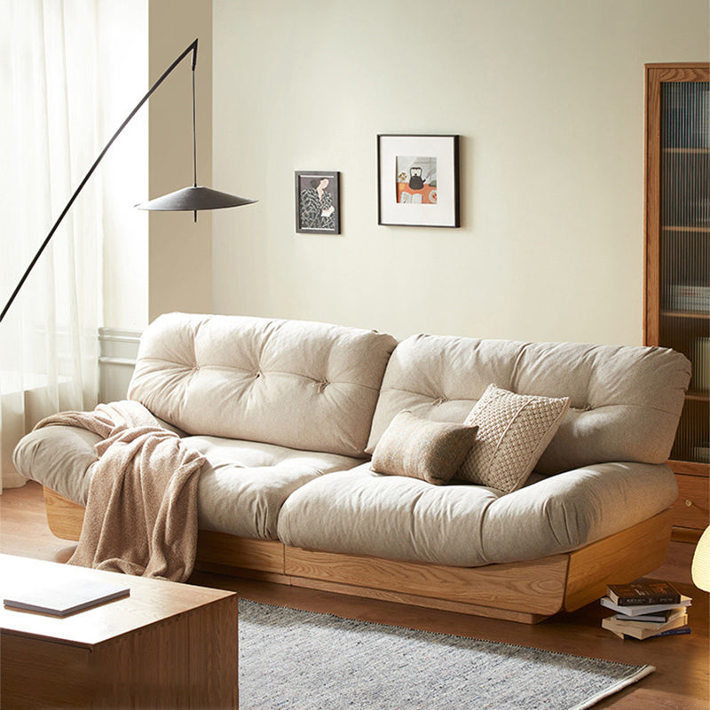 Scandinavian Solid Wood Beige Armless Sofa with Tufted Back for Living Room