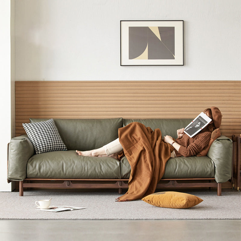 Skandinavische massive Holzleder -Quadratarmofa für Wohnzimmer