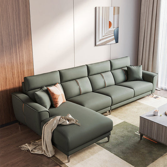 Contemporary Style Faux Leather Solid Color Sewn Pillow Back Sofa