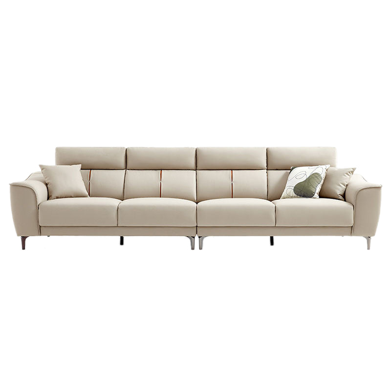 コンテンポラリースタイルのフェイクレザーソリッドカラー縫製枕バックソファ