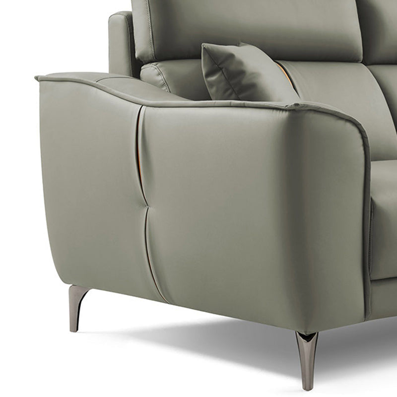 コンテンポラリースタイルのフェイクレザーソリッドカラー縫製枕バックソファ