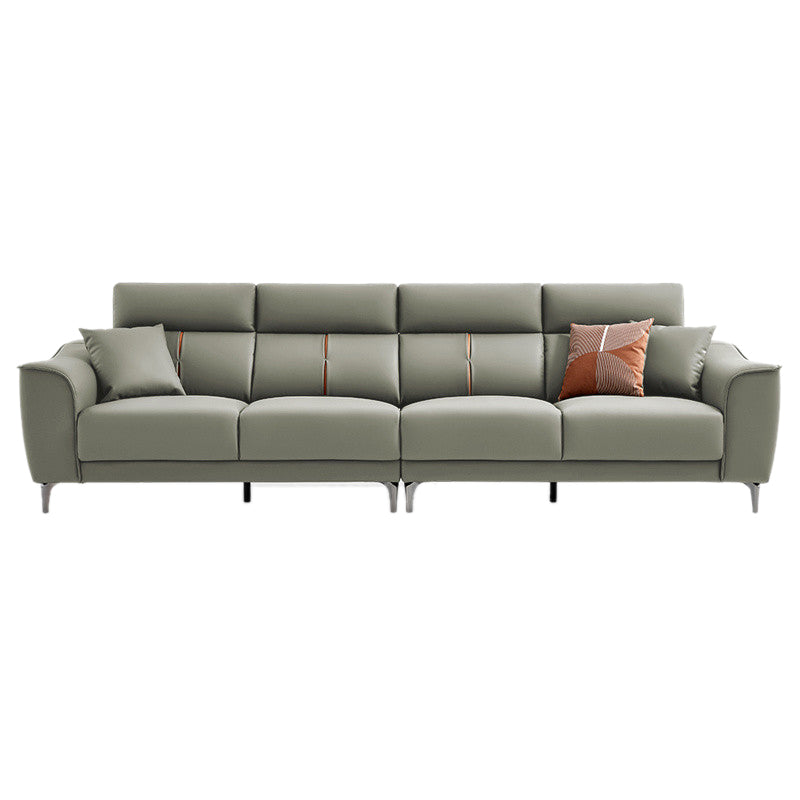 コンテンポラリースタイルのフェイクレザーソリッドカラー縫製枕バックソファ