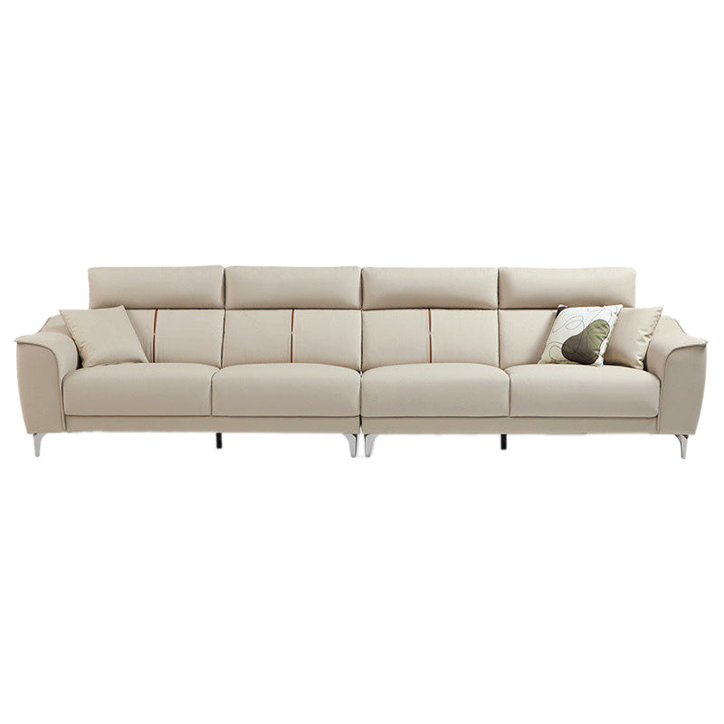 コンテンポラリースタイルのフェイクレザーソリッドカラー縫製枕バックソファ