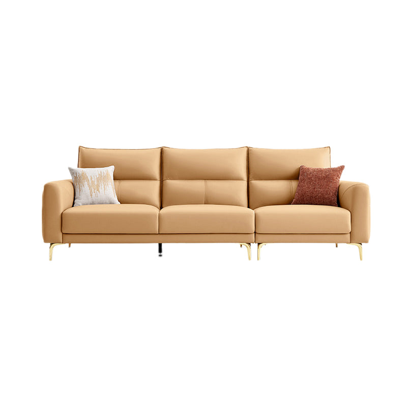 Contemporary Faux Leather Sewn Pillow Back Square Arm Sofa For Living Room 4-Seater Sofa Yellow Tech Cloth Clearhalo 'furn' 'furn_sofas' 'Furniture' 'Living Room Furniture' 'Sofa' 'sofas' 7662561