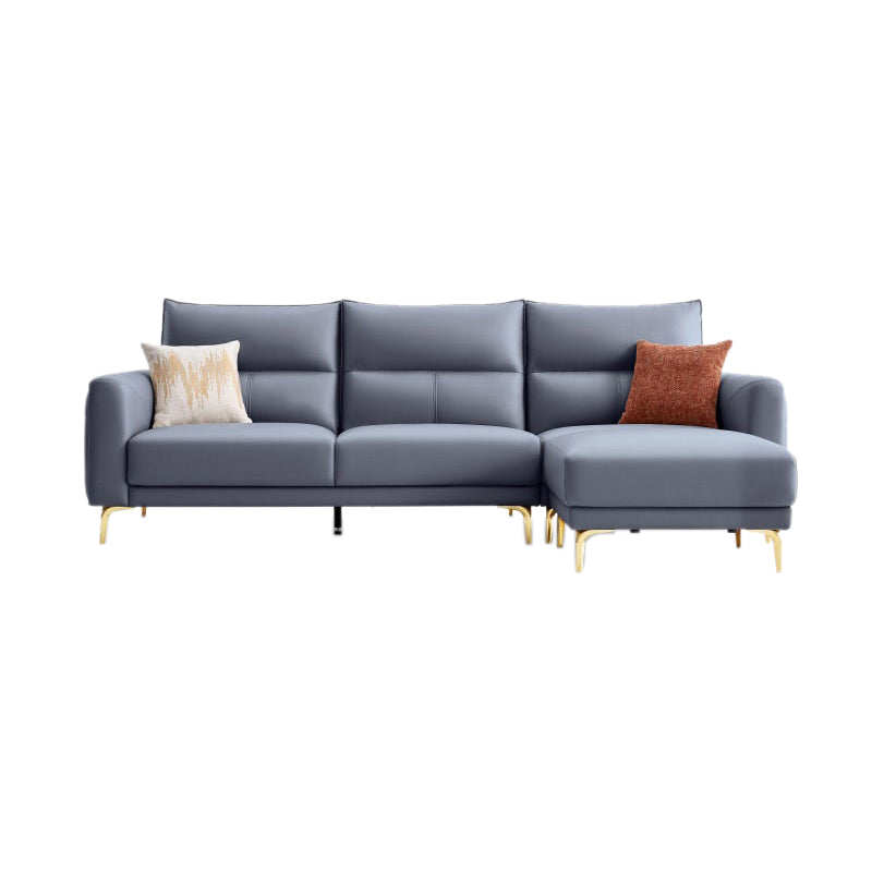 Contemporary Faux Leather Sewn Pillow Back Square Arm Sofa For Living Room 4-Seater Sofa with Ottoman Blue Tech Cloth Clearhalo 'furn' 'furn_sofas' 'Furniture' 'Living Room Furniture' 'Sofa' 'sofas' 7662564