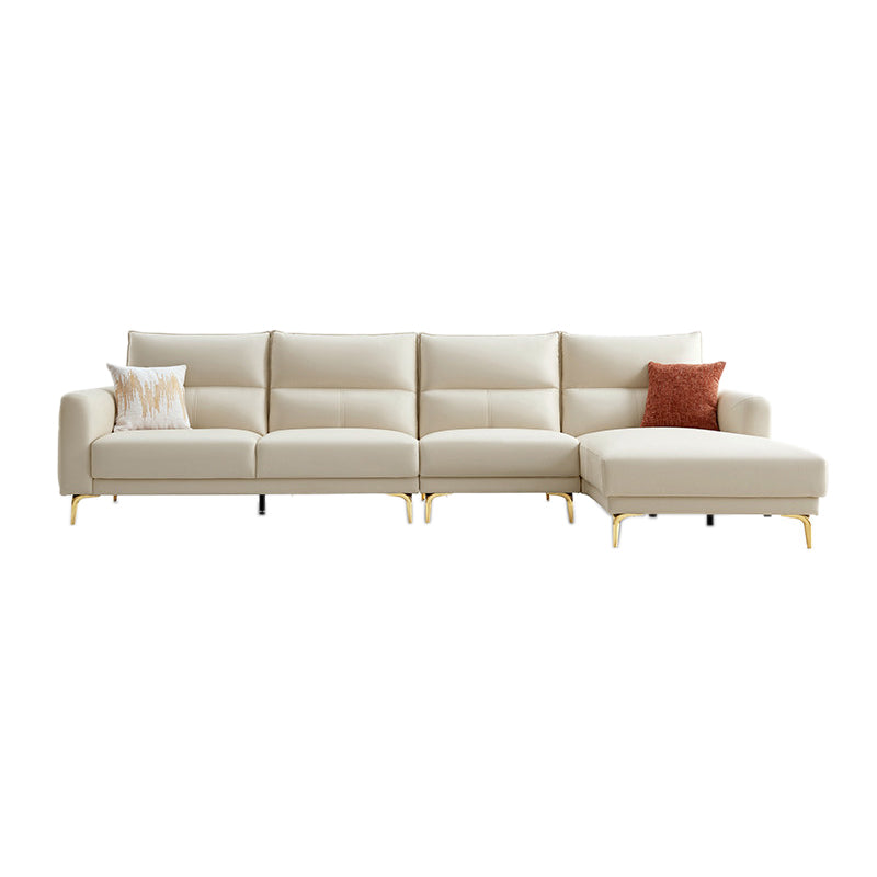 Contemporary Faux Leather Sewn Pillow Back Square Arm Sofa For Living Room 4-Seater Sofa & Left Chaise Off-White Tech Cloth Clearhalo 'furn' 'furn_sofas' 'Furniture' 'Living Room Furniture' 'Sofa' 'sofas' 7662568