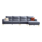 Contemporary Faux Leather Sewn Pillow Back Square Arm Sofa For Living Room 4-Seater Sofa & Left Chaise Blue Tech Cloth Clearhalo 'furn' 'furn_sofas' 'Furniture' 'Living Room Furniture' 'Sofa' 'sofas' 7662572