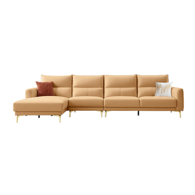 Contemporary Faux Leather Sewn Pillow Back Square Arm Sofa For Living Room 4-Seater Sofa & Right Chaise Yellow Tech Cloth Clearhalo 'furn' 'furn_sofas' 'Furniture' 'Living Room Furniture' 'Sofa' 'sofas' 7662574