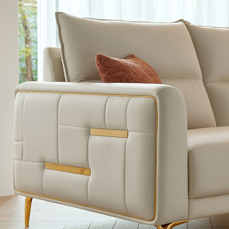 Contemporary Faux Leather Sewn Pillow Back Square Arm Sofa For Living Room Clearhalo 'furn' 'furn_sofas' 'Furniture' 'Living Room Furniture' 'Sofa' 'sofas' 7662575