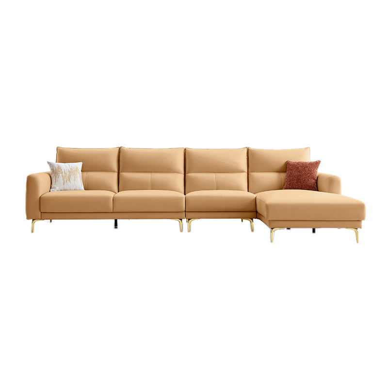 Contemporary Faux Leather Sewn Pillow Back Square Arm Sofa For Living Room 4-Seater Sofa & Left Chaise Yellow Tech Cloth Clearhalo 'furn' 'furn_sofas' 'Furniture' 'Living Room Furniture' 'Sofa' 'sofas' 7662576