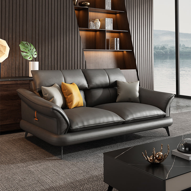Contemporary Genuine Leather Flared Arm Sofa For Living Room