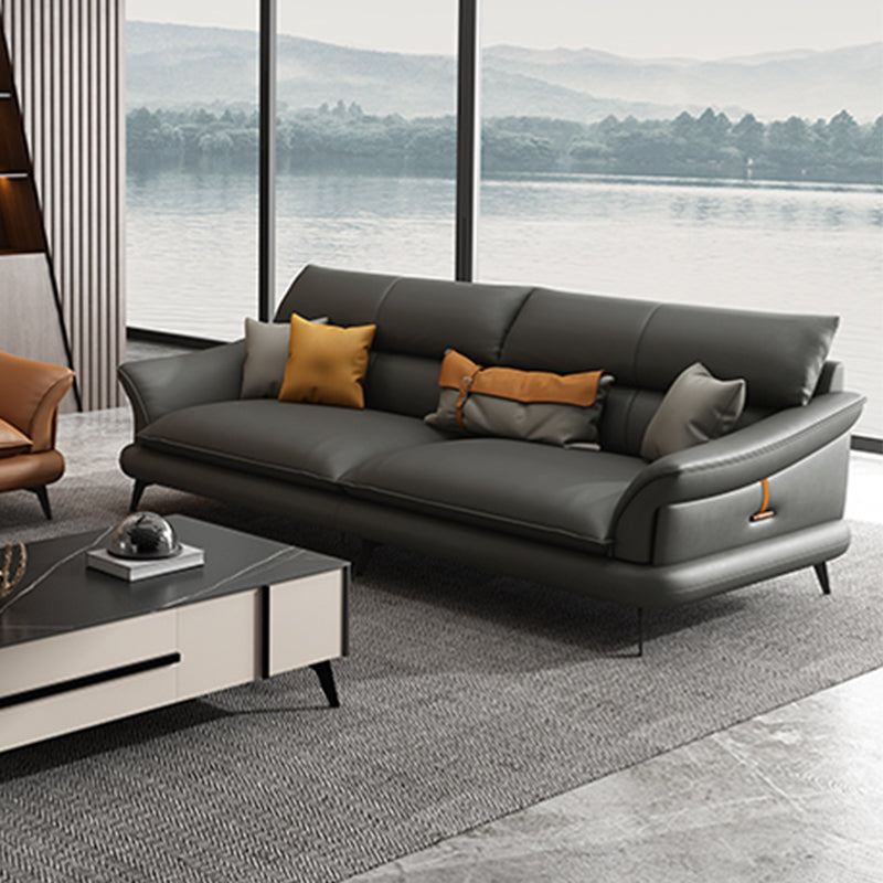 Contemporary Genuine Leather Flared Arm Sofa For Living Room