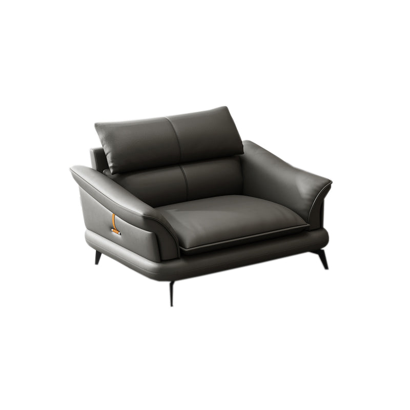 Contemporary Genuine Leather Flared Arm Sofa For Living Room