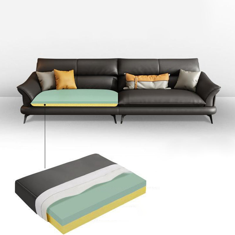 Contemporary Genuine Leather Flared Arm Sofa For Living Room