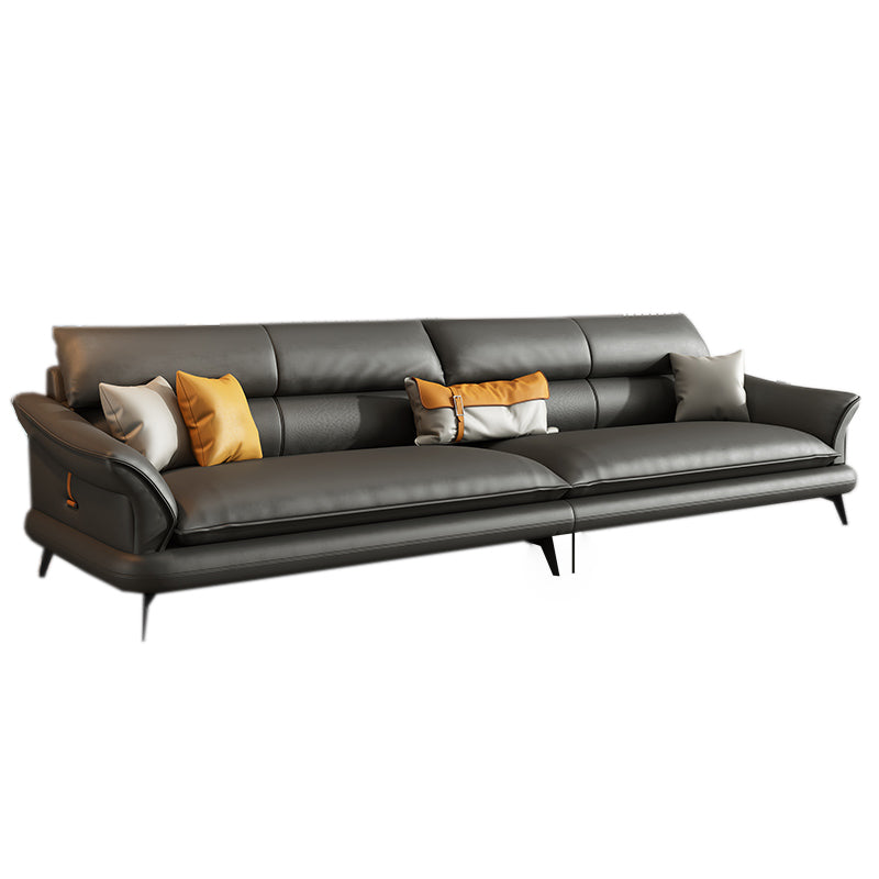 Contemporary Genuine Leather Flared Arm Sofa For Living Room