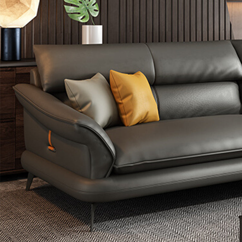 Contemporary Genuine Leather Flared Arm Sofa For Living Room