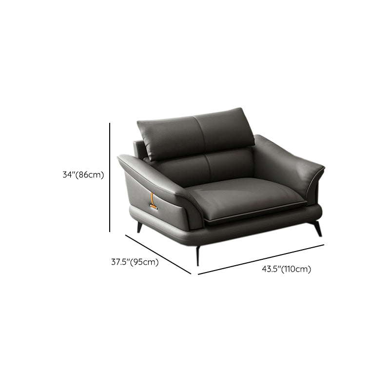 Contemporary Genuine Leather Flared Arm Sofa For Living Room