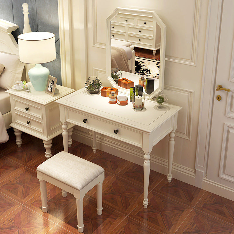 Modern Antique White Solid Wood Mirror Bedroom Make-up Vanity