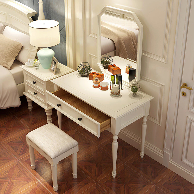 Modern Antique White Solid Wood Mirror Bedroom Make-up Vanity