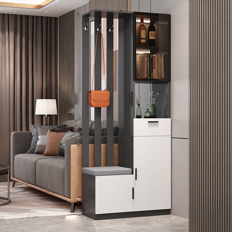 Rectangle Wood Cabinet 11.81" Wide 3-door Accent Cabinet with Drawer 31.5"L x 11.8"W x 78.7"H Gray & White Right Cabinet Clearhalo 'Cabinets & Chests' 'cabinets_chests' 'furn' 'furn_cabinets_chests' 'Furniture' 'Living Room Furniture' 7662903