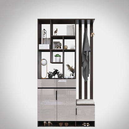 Modern Wooden 13.77" Wide Accent Cabinet with Drawers and Shelves 39"L x 14"W x 79"H Gray Black Clearhalo 'Cabinets & Chests' 'cabinets_chests' 'furn' 'furn_cabinets_chests' 'Furniture' 'Living Room Furniture' 7662953