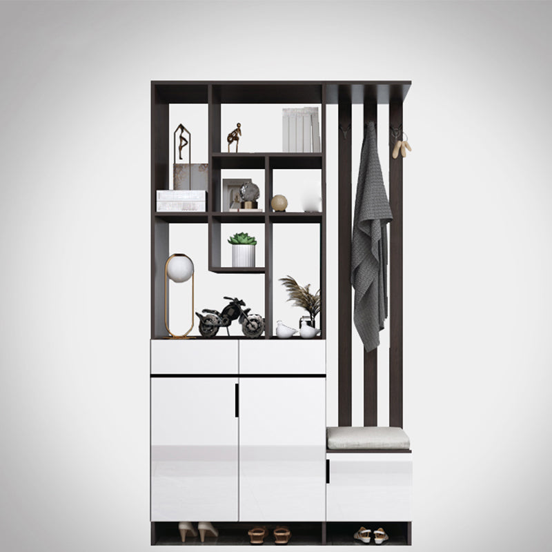 Modern Wooden 13.77" Wide Accent Cabinet with Drawers and Shelves 47"L x 14"W x 79"H White-Black Clearhalo 'Cabinets & Chests' 'cabinets_chests' 'furn' 'furn_cabinets_chests' 'Furniture' 'Living Room Furniture' 7662956