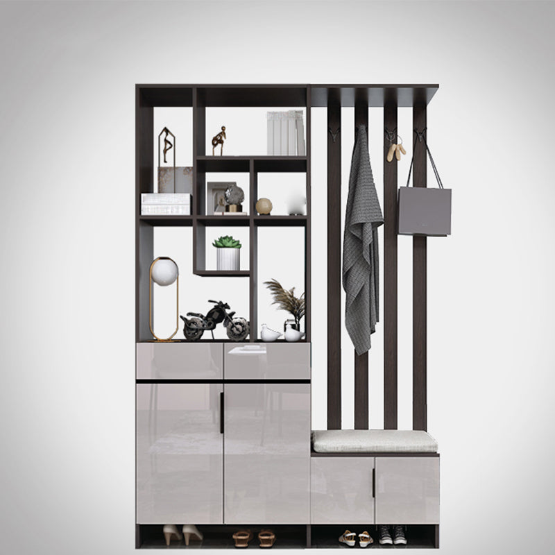 Modern Wooden 13.77" Wide Accent Cabinet with Drawers and Shelves 55"L x 14"W x 79"H Gray Black Clearhalo 'Cabinets & Chests' 'cabinets_chests' 'furn' 'furn_cabinets_chests' 'Furniture' 'Living Room Furniture' 7662958
