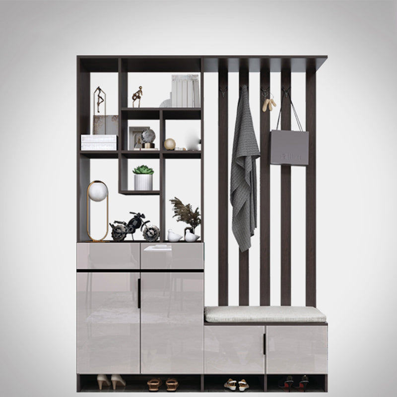 Modern Wooden 13.77" Wide Accent Cabinet with Drawers and Shelves 63"L x 14"W x 79"H Gray Black Clearhalo 'Cabinets & Chests' 'cabinets_chests' 'furn' 'furn_cabinets_chests' 'Furniture' 'Living Room Furniture' 7662962
