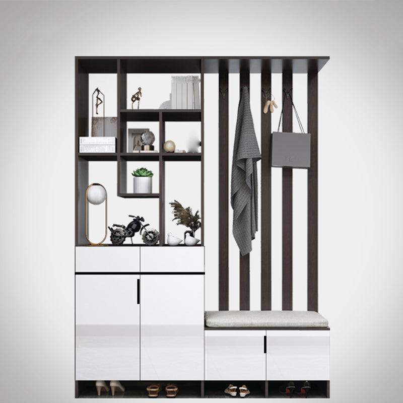 Modern Wooden 13.77" Wide Accent Cabinet with Drawers and Shelves 63"L x 14"W x 79"H White-Black Clearhalo 'Cabinets & Chests' 'cabinets_chests' 'furn' 'furn_cabinets_chests' 'Furniture' 'Living Room Furniture' 7662964